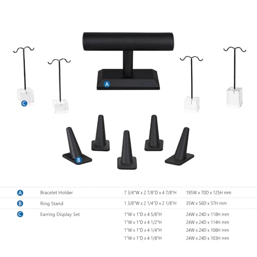 MOOCA Jewelry Display Set, Necklace Display Bust, Earring Organizer, Ring Holder Stand for Showcase and Store, Premium Fabric - color: 6) 10 piece. Black Faux Leather