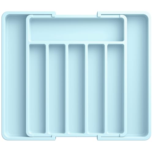 Aujen Silverware Organizer - Expandable Kitchen Drawer Organizer, Adjustable Utensil Organizer, Cutlery Tray for Forks, Knives, Multipurpose Kitchen Organizers and Storage Solution, Pink, Large - color: Blue, size: Large