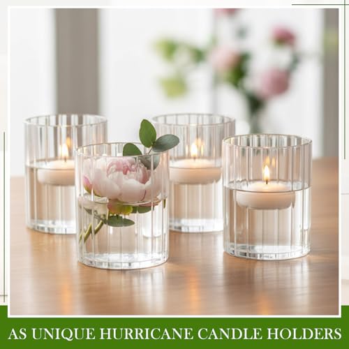 6 Pcs 4 Inch Tall Glass Ribbed Cylinder Vases Clear Floating Candle Flower Vase in Bulk, Hurricane Candle Holder for Wedding Housewarming Gift Table Centerpieces - color: Clear, size: 4 Inch
