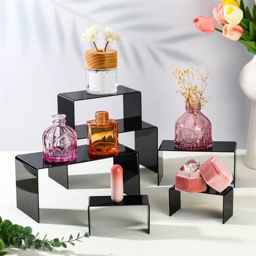 Chuangdi 2 Sets Large Acrylic Risers Display Stands for Figures Collectibles, Shelf Showcase for Dessert Cupcake Candy Treat Action Product Jewelry(Black,Large Set) - color: Black, size: Large Set