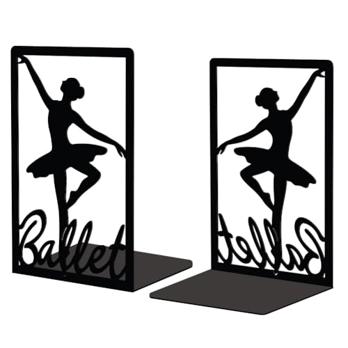 Peacoblue Metal Bookends for Shelves, Modern Decorative Heavy Duty Study Book Support Stoppers for Office, Desk, Shelf, Room 5.3"x4.3"x7.9" Cast Iron Simple Tall Bookends, 1 Pair (Ballerina) - style: Ballerina