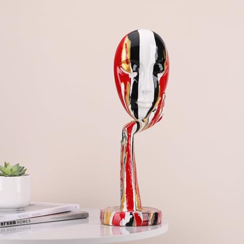 suruim Simple Creative Colorful Female Face Art Statue Thinker Sculpture Abstract Character Crafts Ornament Home Office Bedroom Living Room Study Decoration (Large-1 15.3in) - size: Large-1