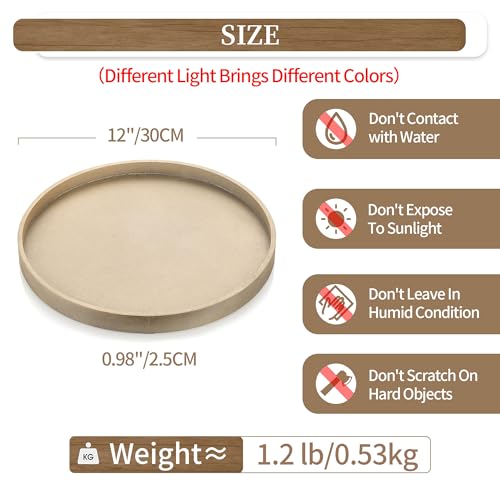 Hanobe Decorative Coffee Table Tray: Round Gold Tray for Home Decor - 12" Circle Ottoman Trays for Entryway Table Candle Holder Plate for Living Room Kitchen - color: Gold
