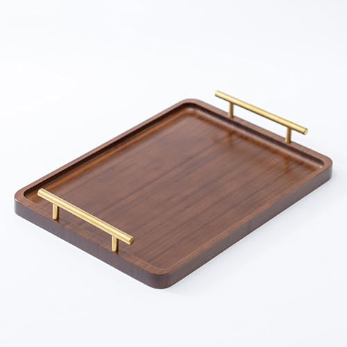 XZHXFX Bamboo Serving Tray with Gold Handles, Food Tray for Breakfast,Coffee Table,Dinner & Bar, Decorative Tray for Kitchen, Bedroom (Large) - size: 14" x 9.5" x 2"