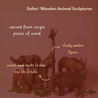 Large Wood Animal Sculptures Set for Room Decor, Giraffe, Hippo, Rhino, Lion and Elephant Statues, Brown - size: Set of 5