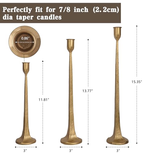 Iron Taper Candle Holder Set of 3 - Decorative Tall Candle Stand, Candlestick Holder for Wedding, Dining Table, Party Decoration (Antique Brass) - color: Antique Brass