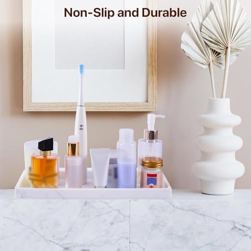 Bathroom Vanity Tray, 11.8 x 5 Inch Silicone Kitchen Sink Tray for Perfume Soap Towel Bathroom Accessory for Soap Dispenser Bathroom Countertop Trays, M, White Marble - color: Marble, size: 11.8" x 5" x 0.7"