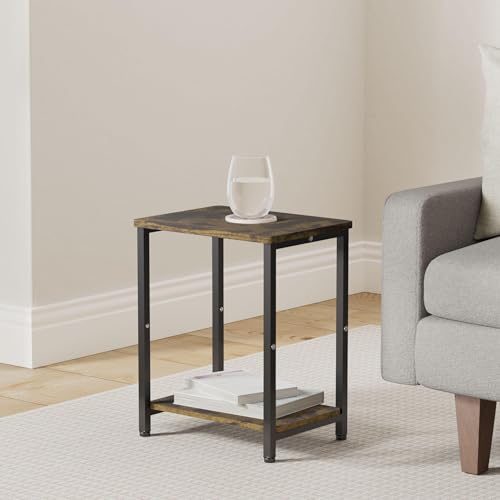 2 Tier Side Table, Heavy Duty End Table with Shelves, Narrow nightstand Table for Small Spaces, Record Player Table for Bedroom, Living Room, Sofa Couch - Rustic Brown & Black - color: Black, size: 2-Tier