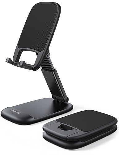 Lamicall Cell Phone Stand for Desk - [Height Adjustable] Foldable Mobile Phone Holder, Portable Stand for iPhone 17 16 15 14 13 12 11 Pro Max Plus Air, Galaxy S25, Office Gift Mothers Day Accessories - color: 1-Black