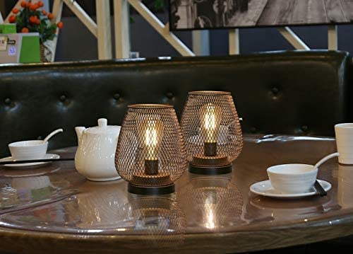 JHY DESIGN Set of 2 Metal Cage LED Lantern Battery Powered Cordless Accent Light with LED Great for Weddings Parties Patio Events for Indoors Outdoors - style: Set of two bronze egg