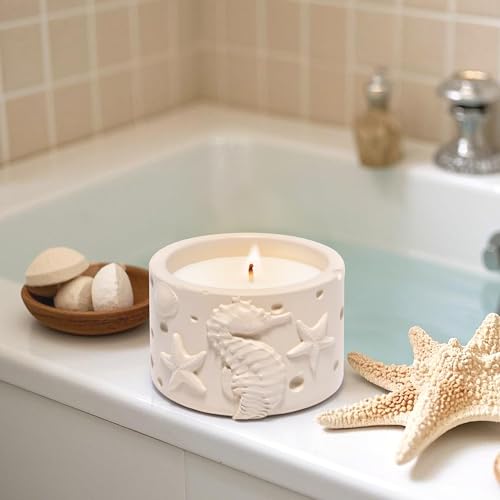 Hodao Oceanic Serenity Handcrafted Aromatherapy Box with Candle & Decor – Beach Rock Sculpture with Sea Turtle, Seashells, for Home, Bathroom, Yoga Room Decor (Brown-Seahorse) - color: Brown-seahorse