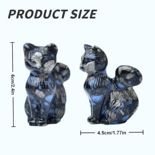 Natural Blue Amphibole Crystal Cat Statue 2.4 Inch - Handmade Healing Sculpture, Lucky Guardian Pocket Statue for Reiki Meditation, Office & Home Decoration Gift - color: Blue Amphibole