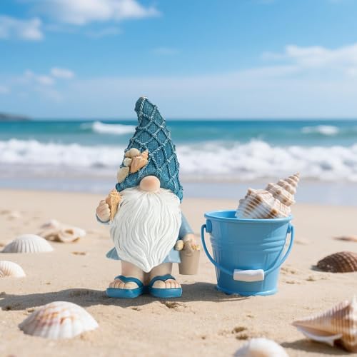 Etlemonde Beach Gnomes Statues,Ocean Gnomes,Nautical Themes Decoration,Beach, Gnome Carrying a Bucket - color: Carrying Bucket of Shells