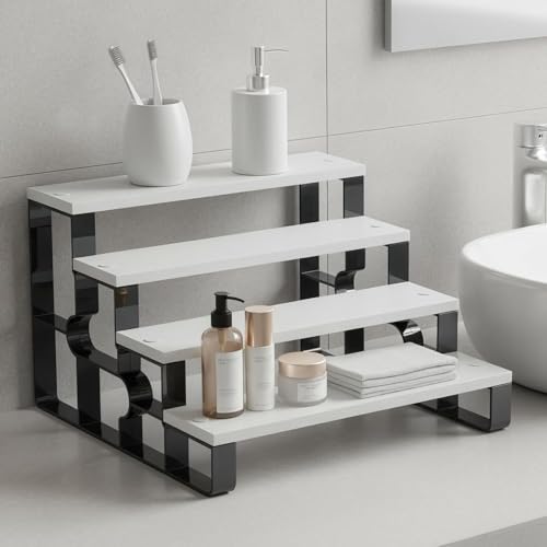 4-Tier Cologne & Perfume Display Shelf, 11.2" Wide White Wood Step Organizer, Makeup Organizer & Spice Rack for Bathroom Countertop, Bedroom Dresser & Kitchen - color: White, size: 4 Tiers-width=11.2"