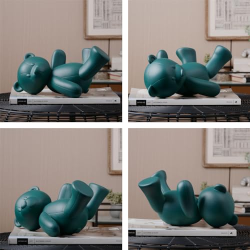 Bear Sculpture Statue Animal Figurine Gift Modern Decor Art for Home Office Dining Room Polyresin Green 11 Inch
