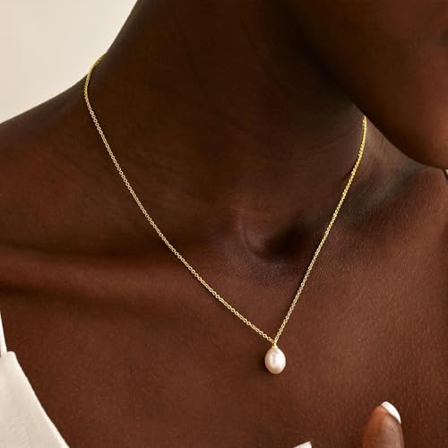 Mothers Day Gifts - 14K Gold Plated Pearl Necklaces for Women Trendy Dainty Necklace Simple Layered Gold Pearl Necklace for Women Mothers Day Wedding Birthday Gifts - color: One Pearl necklace