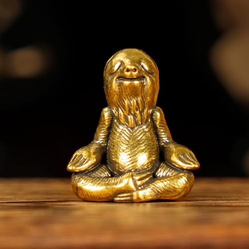 CHOVY Retro Handcrafted Meditating Sloth Statue - 100% Solid Brass Seated Sloth in Thoughtful Pose, Vintage Style Collectible Art Piece for Home & Office | Unique Gift for Nature Lovers - style: Meditating Sloth