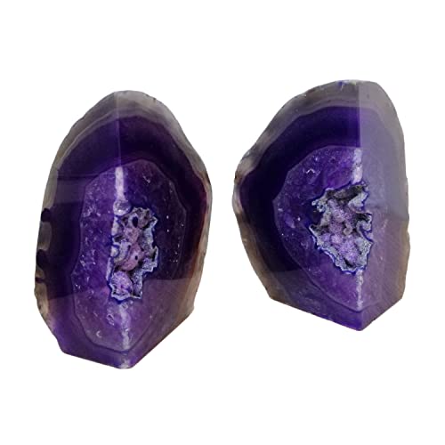 Geode Bookends Agate Decor Book Ends Unique Crystal bookend Dyed Purple for Home Decorative 1 Pair 4-5 Lbs - color: Purple, size: 4-5LBS