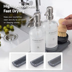 [Luxury] Kitchen Soap Dispenser Set - 16OZ Clear Glass Bottle, Stainless Steel Pump, Instant Dry Tray, Waterproof Labels, Non-Slip Silicone Pad, and Dish Brush | Upgrade for Your Kitchen and Bathroom - color: Transparent Bottle + Silver Pump