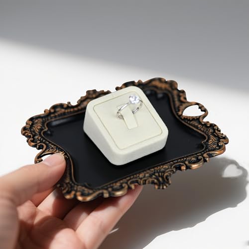 Funly mee Antique Trinket Dish Vintage Jewelry Tray, Ring Holder (Black & Gold, S) - color: Black & Gold, size: Small