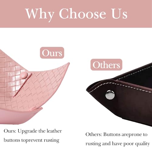 KINIVA 2 Pack PU Leather Jewelry Valet Tray for Men Women,Small Key Bowl for Entryway Table,Portable Travel Catchall Dice Tray (Bowl-Pink-2pcs) - style: Bowl-Pink-2pcs