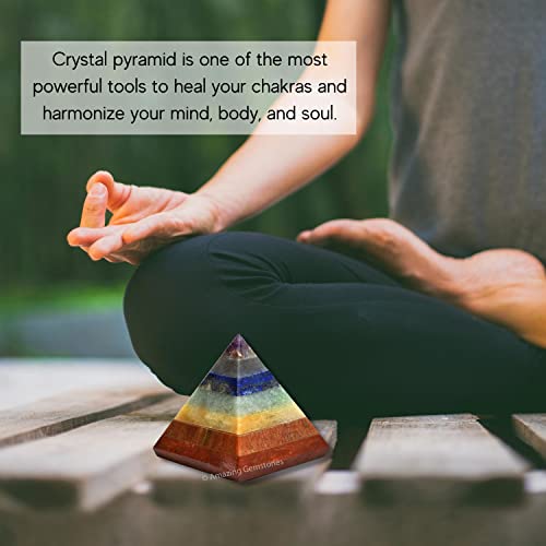Amazing Gemstone Chakra Pyramid Crystal Healing Stones - 2" Great Pyramid Figurine of Natural Stone Pyramid for Meditation, Reiki, Chakra Balancing and Crystal Pyramids Grid - color: Chakra (Bonded)