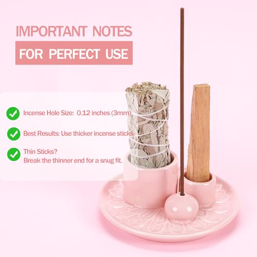 Palo Santo Sticks Holder, Multi-Purpose Handmade Ceramic Incense Burner for Palo Santo Incense Sticks, Sage Holder for Burning, Ash Catcher Tray for Meditation Yoga Room (Pink) - color: Pink