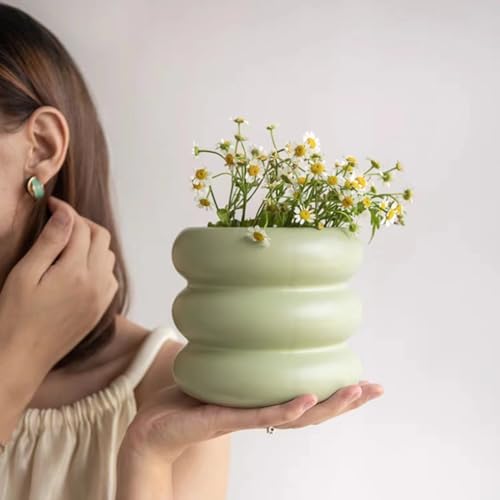Ceramic Plant Pot Indoor, 4.5 Inch Flower Pot with Drainage Hole, Small Bubble Design Ceramic Planter for Home & Office Decor (Green) - color: S-green, size: 4.7inch