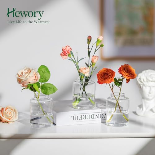 Hewory Small Bud Vases Set of 12: Clear Glass Vases for Flowers - Modern Bud Vase Bulk for Wedding Centerpieces Baby Shower Parties Rehearsal Dinner Table Decorations