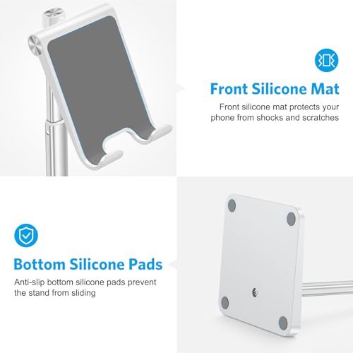OMOTON Cell Phone Stand, Adjustable Angle Height Desk Phone Dock Holder for iPhone Air 17 Pro Max/Plus/XS/XR, Samsung Galaxy S20 / S10 / S9 / S8 and Other Phones (3.5-7.0-Inch) - color: Silver