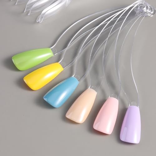 150 Pcs Nail Swatch Sticks with Ring, Clear Coffin Nail Tips for Nail Art Polish Practice Color Display, Acrylic False Nail Sample Sticks Nail tech Supplies for Home or Salon Use - color: Clear Coffin