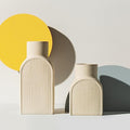 Ceramic Ribbed Vases - 2 Piece Set, Small and Large Vase, Bottle Flower Planter Set. Scandi Style Home Decor. Neutral Cream Home Decor, Coastal Decor for Home, Centerpiece for Table