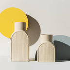 Ceramic Ribbed Vases - 2 Piece Set, Small and Large Vase, Bottle Flower Planter Set. Scandi Style Home Decor. Neutral Cream Home Decor, Coastal Decor for Home, Centerpiece for Table