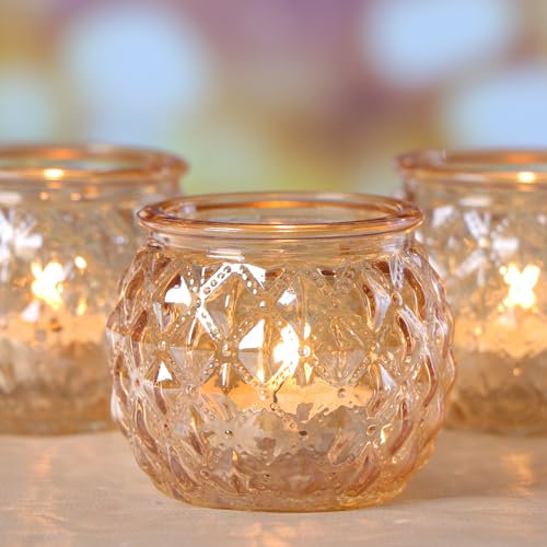 DARJEN 48Pcs Gold Votive Candle Holders - Round Glss Candle Holders Bulk for Table Centerpiece, Tea Lights for Wedding Shower, Party & Home - color: Gold, size: 48PCS