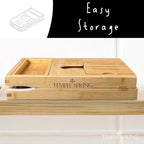 Temple Spring Foldable Bamboo Bathtub Tray Caddy for Tub — Expandable One-Piece Wood Bath Table with Wine Holder Book Stand and Non-Slip Pads — Space-Saving Bath Caddy — Housewarming - color: Foldable Wood Bamboo