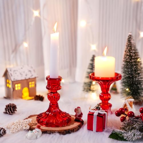 Maxcheck Set of 6 Candlestick Holders Taper Glass Candle Holder Decorative Candle Stand for Wedding Party Table Centerpiece Anniversary Festival Home Decor(Red) - color: Red