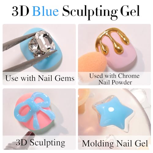 Double Rhythm 0.5 Oz 3D Nail Gel Nail Art Sculpting Gel No Wipe Gel Polish for Nail Designs DIY Nail Art for Drawing, Molding, Sculpture and Decoration (3D Sculpting Gel Blue) - color: Blue