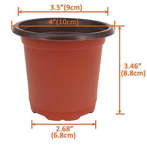 200 Pcs 4 Inch Plastic Seedlings Plants Nursery Pots with 200 Pcs Waterproof Plastic Plant Tags and 2 Set Transplanting Digging Mini Tools for Outdoor use(Red Brown) - size: 4 inch(200pcs)