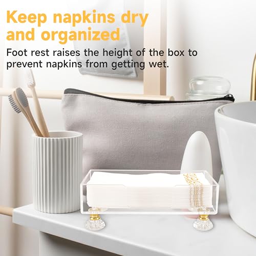 Acrylic Napkin Holder with Feet, LUVCOSY Acrylic Guest Towel Holder, Clear Hand Towel Storage Tray, Unique Crystal Feet Design, Paper Towel Dispenser for Bathroom, Kitchen, 9x5 Inches - Rectangular - color: White, size: Rectangular