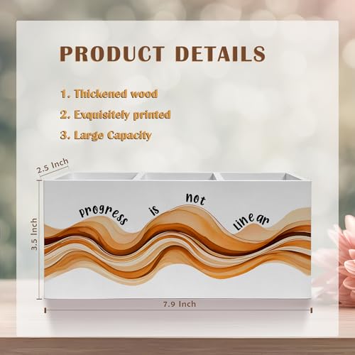 Inspirational Mental Health Pencil Pen Holder for Desk, Progress Is Not Linear Wooden Pencil Holder Organizer for Therapy Office Desk Accessories, School Counselor Office Must Haves - color: Color-Desk accessories white 09