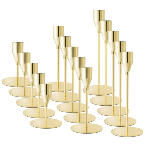 Gold Tall Taper Candle Holders,Set of 15,Modern Metal Candlestick Holders, Wedding Table Centerpiece,Mantel Decor, Elegant Home Dinner Party Housewarming Anniversary Festival Decorations - color: Gold, size: Set of 15