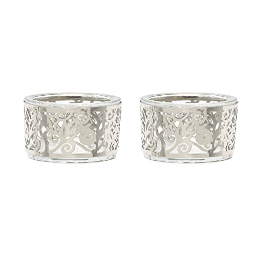 Yair Emanuel Tea Light Candle Holders for Shabbat | Shabbos Candlestick Holders | Glass with Metal Decoration (Pomegranates Silver CSX-1) - color: Pomegranates Silver Csx-1