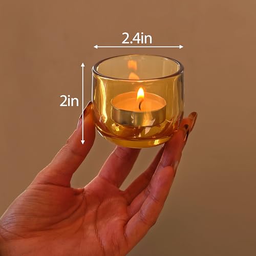 Gurfuy Glass Votive Candle Holders 6 Set - Tealight Candle Holder for Festival Wedding Propose Parties Holiday Table Centerpiece Shelf Decoration Fall Home Decor Amber - color: Amber
