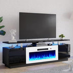AMERLIFE Fireplace TV Stand with 36" White Fireplace, 70" Modern Fireplace Entertainment Center LED Lights, 2 Tier TV Console Cabinet for TVs Up to 80", Black & White - color: Black & White, size: 70"