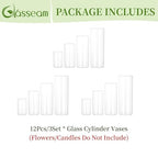 Glasseam Cylinder Glass Vases for Centerpieces: 12 Pack Clear Flower Vase Bulk 4" 6" 8" 10" Hurricane Floating Pillar Candle Holder - Modern Centerpiece for Wedding Dining Home Table Decor