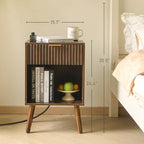 Fultyle Mid Century Modern Nightstand with Charging Station, Modern Bedside Table with Fluted Drawer and Storage Shelf, End Side Tables Living Room for Bedroom, Office (Rustic Brwon) - color: Rustic Brown With Charging Station