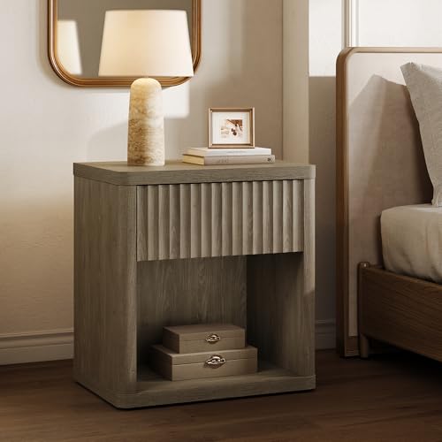 SICOTAS Night Stand Set of 2 Nightstands with Drawer Storage Fluted Bed Side Table End Table Large Modern Wide Bedside Stand Mid Century Night Stands for Bedroom Living Room Sofa Office, Grey Alder - color: Grey Alder, size: 2 Pieces