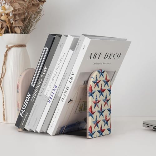 Blue Star Vintage L-Shaped Book Ends 1 Pair Wood Bookends Book End Supports for Heavy Book Shelf Holder Home Decorative - color: Blue Star Vintage