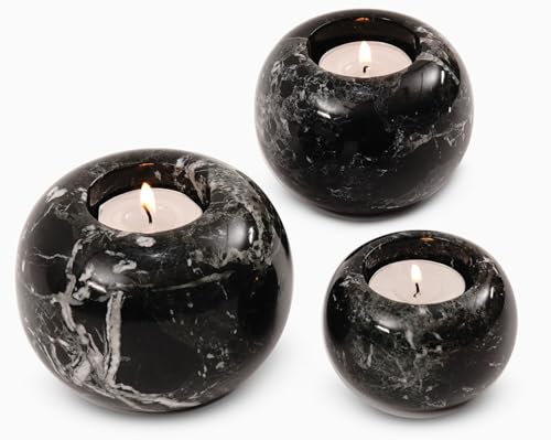 Radicaln Marble Tealight Candle Holder 4" Inches Black Handmade Candle Accent for Home Decor, Ideal Set of 3 Small Votive Candle Holders & Marble Taper Holder for Table Centerpieces - color: Black