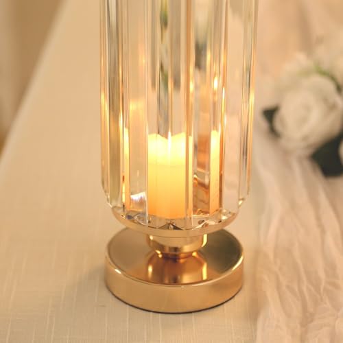 Efavormart 2-Pack 11" Gold Cylinder Hurricane Candle Holders, Crystal Pendant Pillar Votive Stand for Wedding Centerpieces & Romantic Table Decor - color: Cylinder Candle Holder, size: 11"